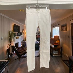 White Ripped Demin Skinny Crop Ankle Jean